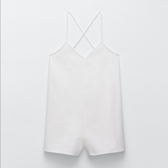 NWT ZARA White Strappy Short Denim Jumpsuit Romper Playsuit - Picture 5 of 7